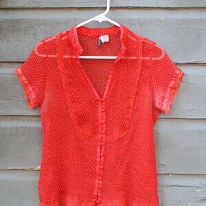 Sheer Red Polka Dot Blouse